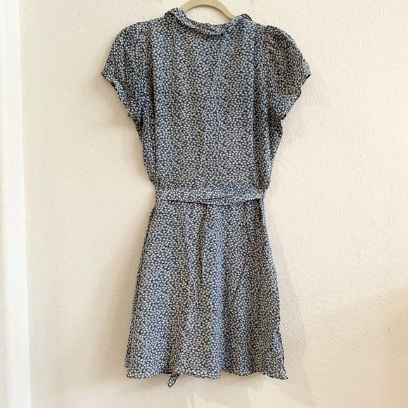 Madewell Womens Ruffle Edge Silk Wrap Dress Size M Bitsy Ditsy Floral Blue Lined - Picture 14 of 14